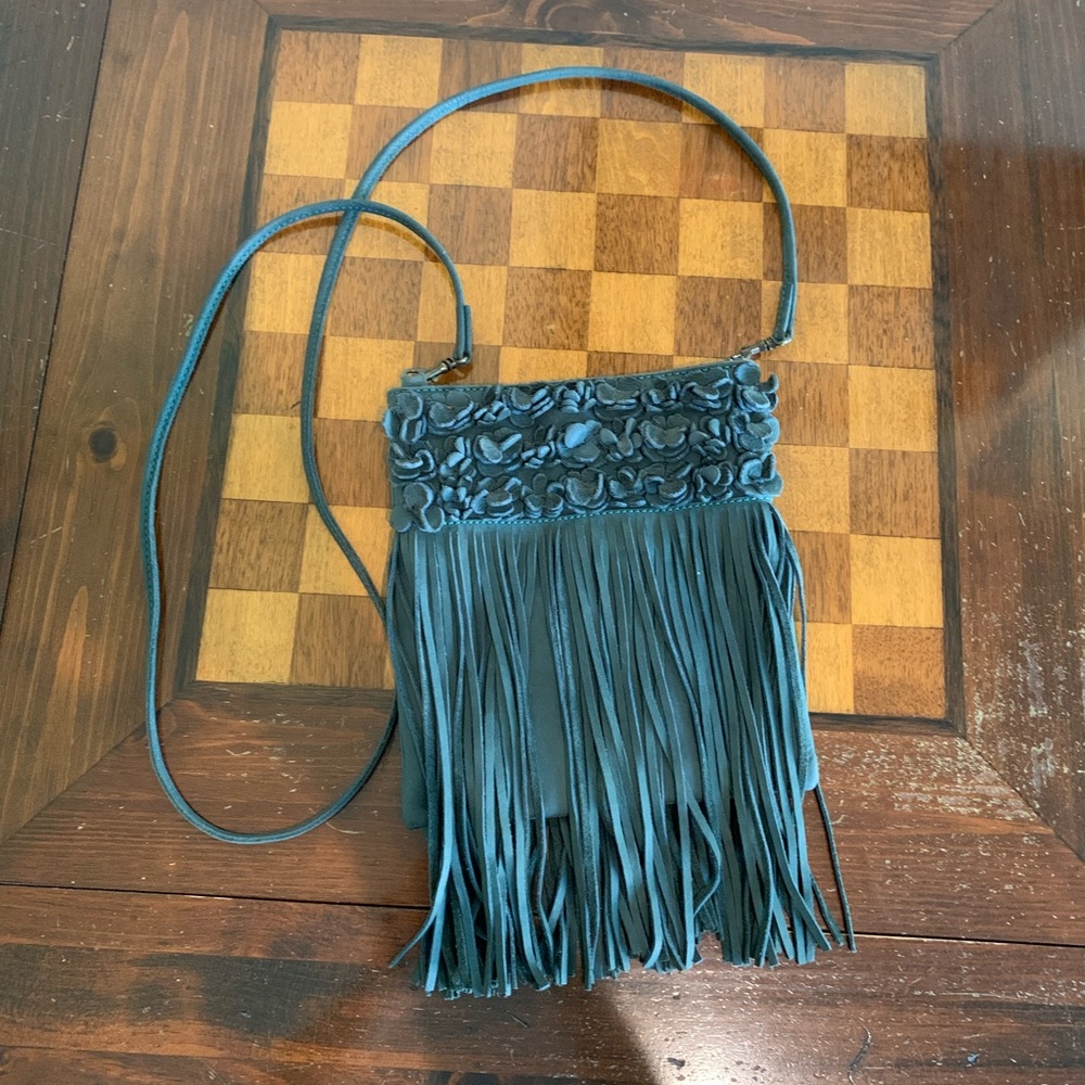 COPY - Liberty Black Flowers & Fringe Leather Crossbody